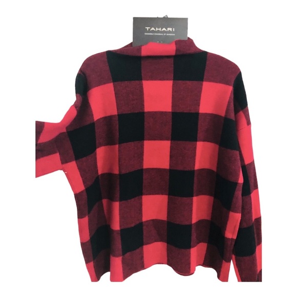 Tahari red & black plaid look mock neck sweater &‎ knotted headband size XL new - Picture 10 of 11